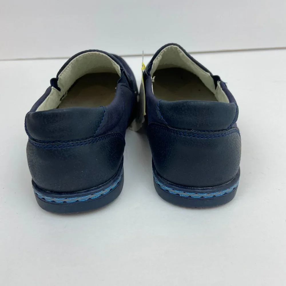 NWT M + D Boys Blue Faux Leather Slip-on Loafers Size 1 (EU 32)